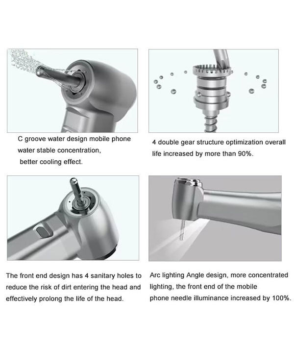 Dental 1/5 Low Speed Handpiece Increasing Red Ring Contra Angle Internal Water Spray for E-type Motor